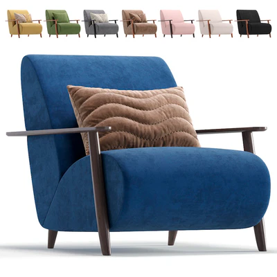 Armchair Marthan Beige Velvet By Barcelona Design 8 Colors Version/Кресло Marthan бежевое вельветовое — Вид 1