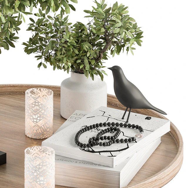 Wood and Green Decorative Set with Bouquet in Tray - Set 112 — Скачать