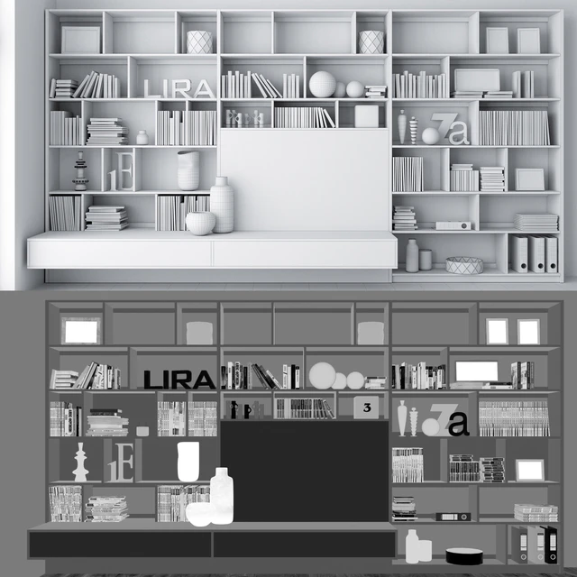 стеллаж Flat с декором (101 книга+52 журнала на русском) — Скачать