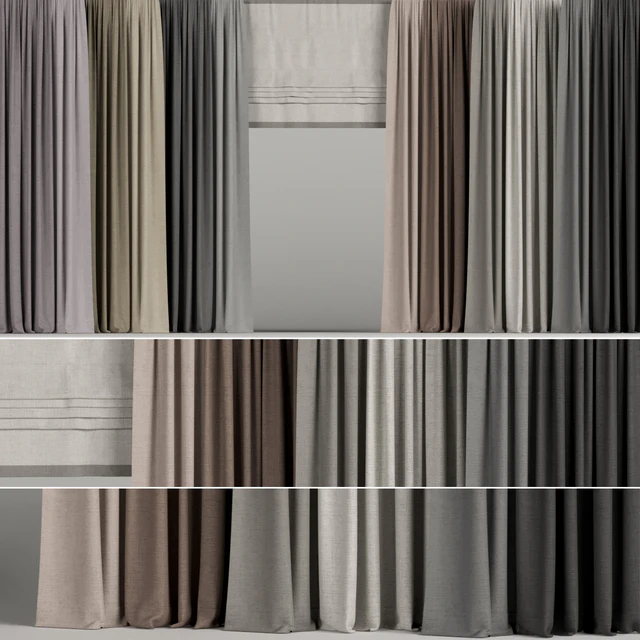 A set of curtains in different colors with a roman curtain. — Descargar