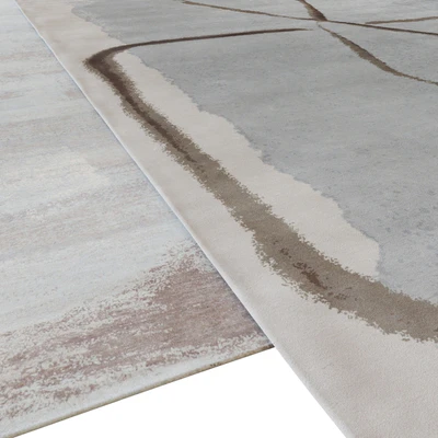 Luxurious Modern Abstract Blue Natural Silk Rug Carpet Set — Ver 3