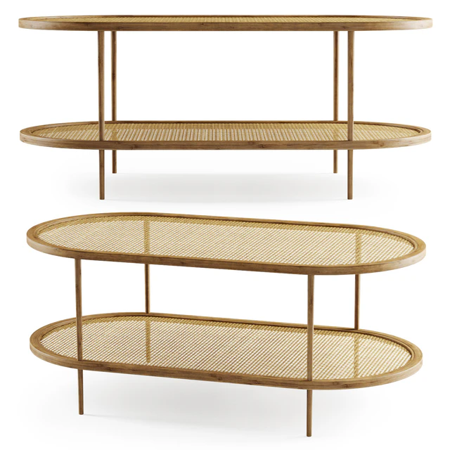Large wooden rattan coffee table / rattan coffee table — Descargar