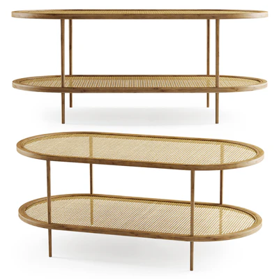 Large wooden rattan coffee table / rattan coffee table — Ver 1