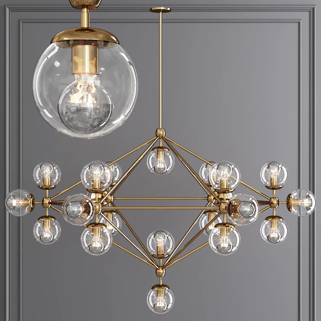 Modo 6 Sided Chandelier 21 Globes Brushed Brass and Clear Glass — Скачать
