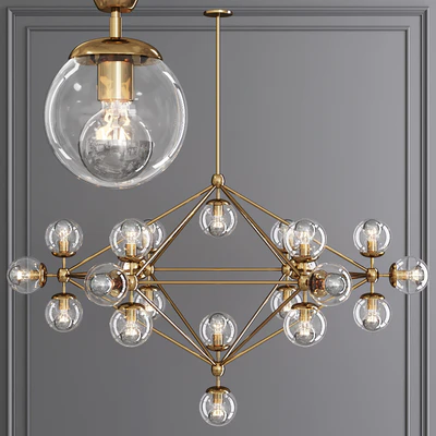 Modo 6 Sided Chandelier 21 Globes Brushed Brass and Clear Glass — Вид 2