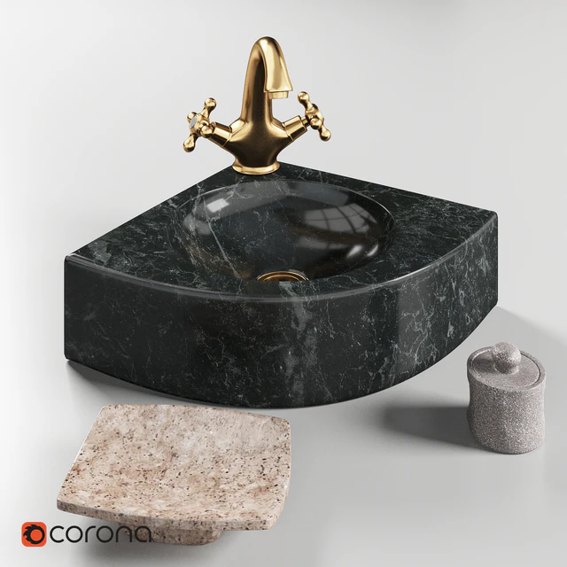 Sink made of natural stone Quarter Black Teak House and mixer Lemark LM2806B — Descargar