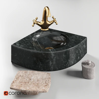 Sink made of natural stone Quarter Black Teak House and mixer Lemark LM2806B — Ver 1