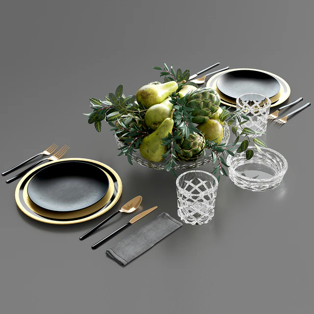Table setting with Fruits in crystal vase — Descargar