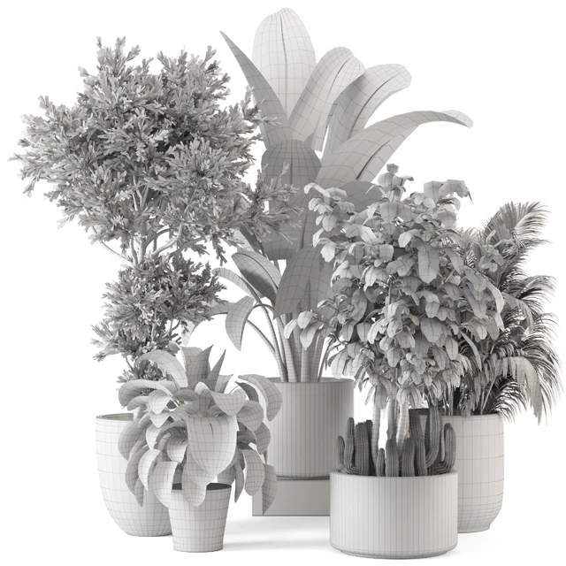 Indoor Plants  in rusty Concrete Pot - Set 584 — Скачать
