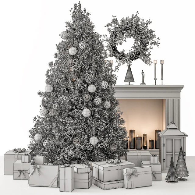 Christmas Decoration 26 - Christmas Gold and White Tree with Gift — Descargar