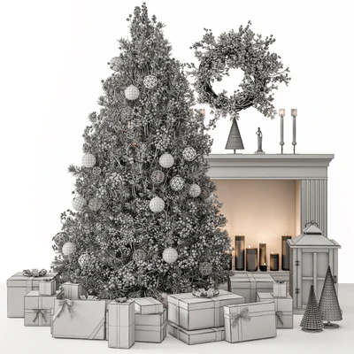 Christmas Decoration 26 - Christmas Gold and White Tree with Gift — Ver 2