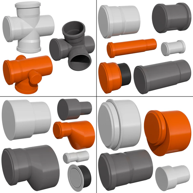 Counstraction designer water supply sewerage  pipes fittings clamps crosspieces couplings — Descargar
