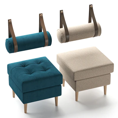 Set of poufs Siteno and Deans in 6 colors (Barhat Blue / Ocean / Gray; Textile Yellow / Blue / Light) from Divanru — Ver 1