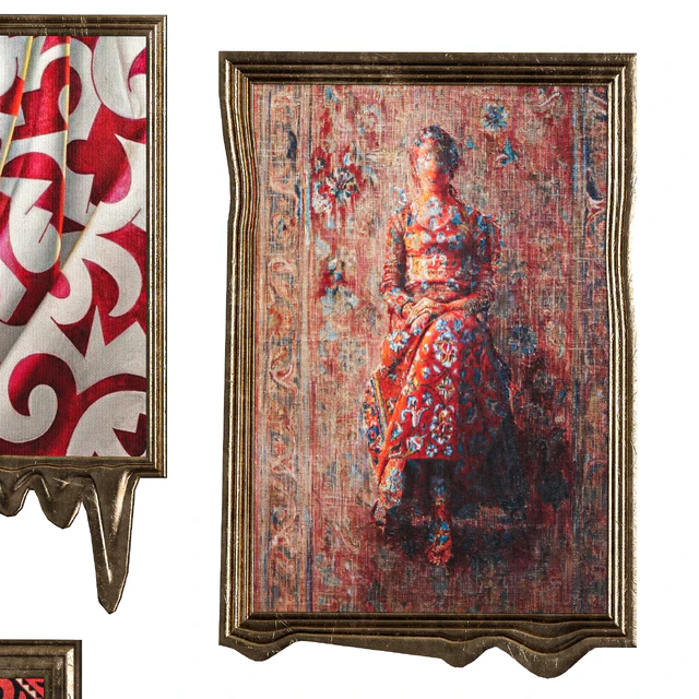 Red Ethnic Paintings in Melted Frames — Download