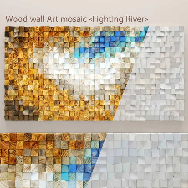 Wood wall Art mosaic "Fighting River", настенный декор, картина, деревянные бруски, мозаика, панно, арт, абстракция — Скачать