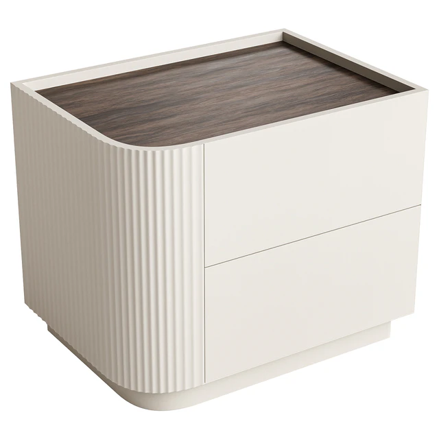 Modern Beige Wood Nightstand with 2 Drawers and Small Height for Bedroom Storage — Скачать