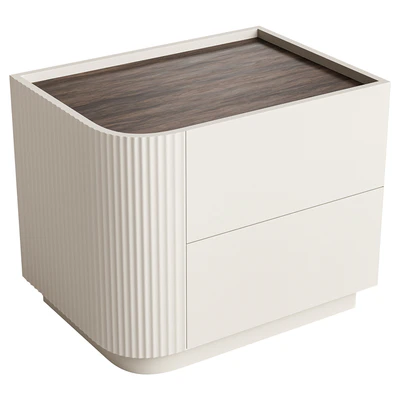 Modern Beige Wood Nightstand with 2 Drawers and Small Height for Bedroom Storage — Вид 3