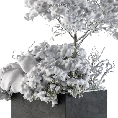 Outdoor Plants tree in Concrete Pot Snow - Set 108 — Ver 2
