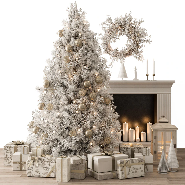 Christmas Decoration 26 - Christmas Gold and White Tree with Gift — Descargar