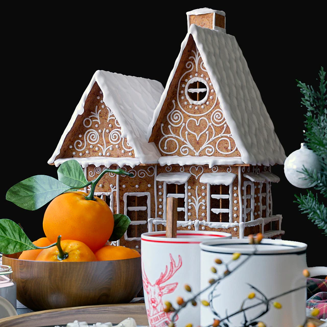 Decorative set with gingerbread house — Descargar