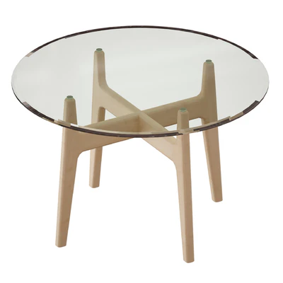 Tate 48 "Round Dining Table with Glass Top and Sand Base (Crate and Barrel) — Ver 2