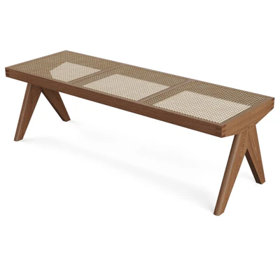 Rattan Bench by Pierre Jeanneret — View 3