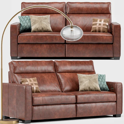 Henry Leather Recliner Sofa, Overarching Ripple Floor Lamp — Вид 1