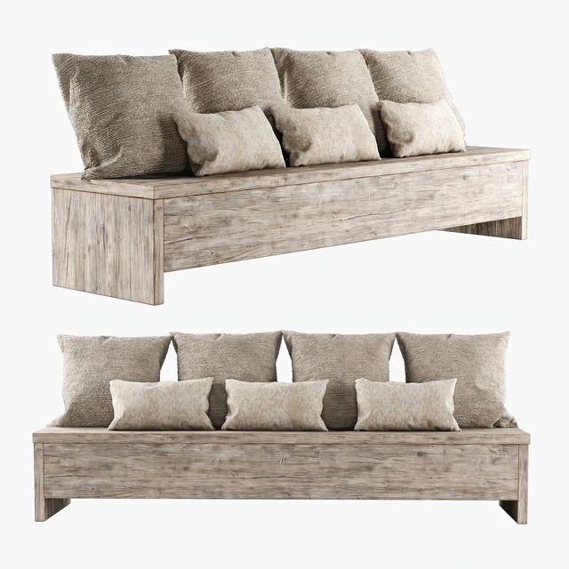 Wooden bench with pillows — Descargar