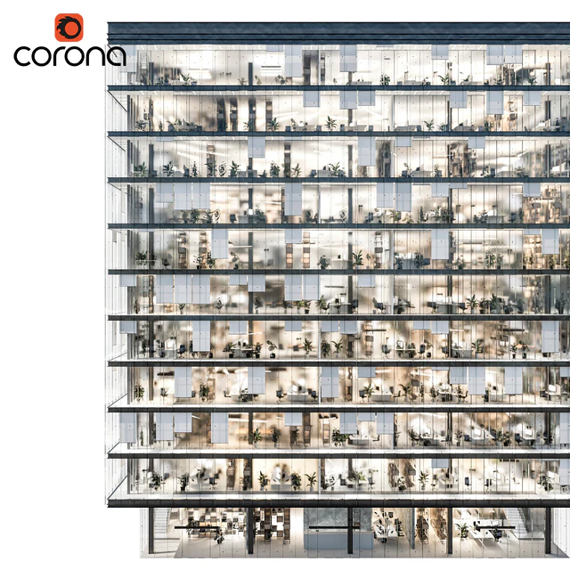 Modern office building 04 | night + interiors — Descargar