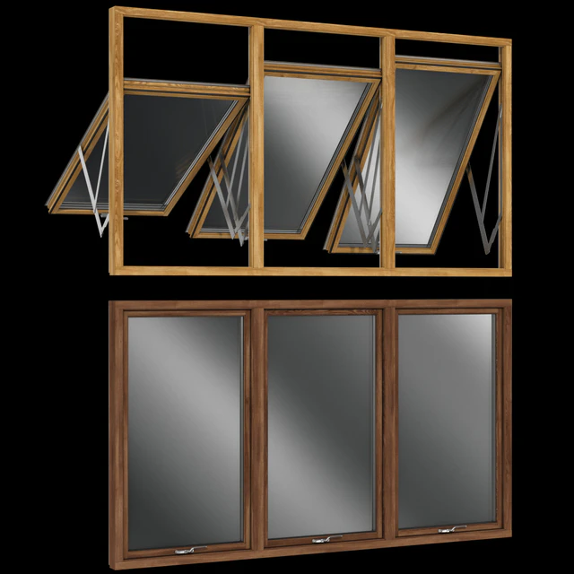 Откидное распашное деревянное металлическое окно / Top swing hinged wooden metal window — Скачать