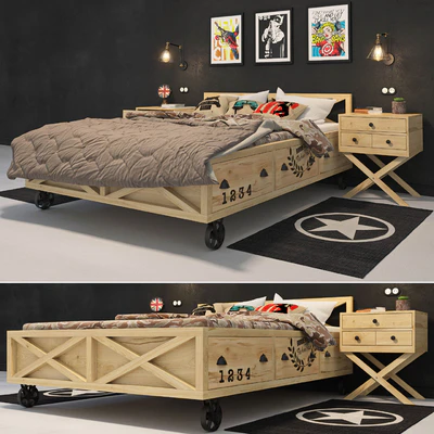 Set for the interior - 2. Bedroom furniture in the Loft style. — View 2