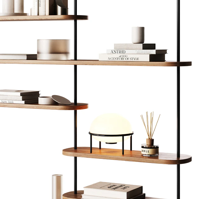 Minimalistic wooden shelving with decor — Скачать