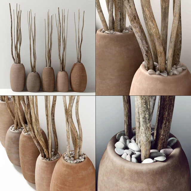 Сухие ветки в глиняных горшках / Dry branch vase — Скачать