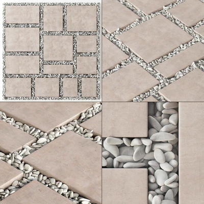 Paving tile square pebble n2 / Paving tile square of pebble slabs — Ver 1