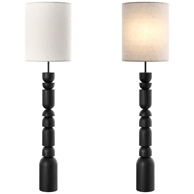 Aska charred wood and natural linen floor lamp — Descargar