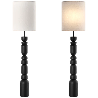 Aska charred wood and natural linen floor lamp — Ver 2