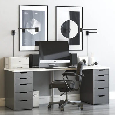 IKEA workplace with ALEX table and ALEFJALL chair — Вид 1