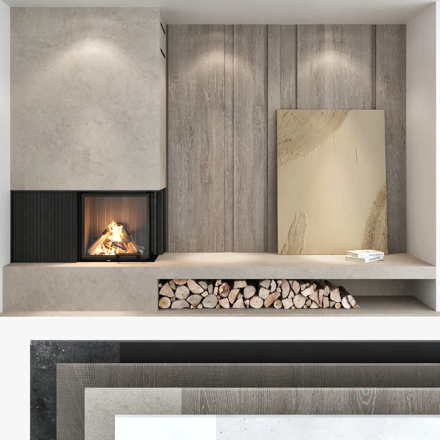 Decorative wall with fireplace set 03 — Descargar