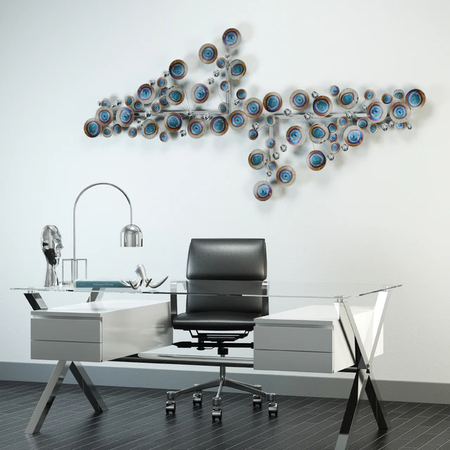 A set of furniture and accessories for the office in a modern style with a panel on the wall — Descargar