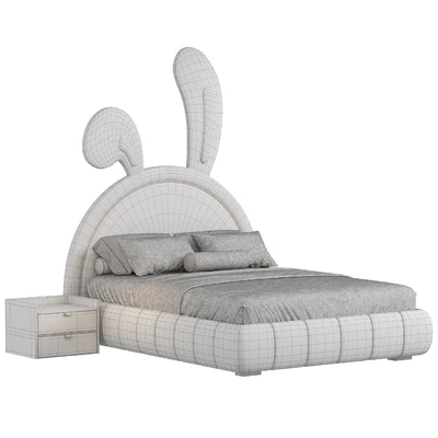 Nettie Microfiber Leather Rabbit Shaped Bed Frame — Ver 3