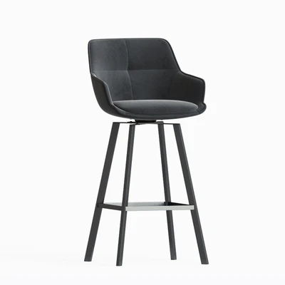 Black Krystoffer Velvet Swivel Bar Stools — Ver 2