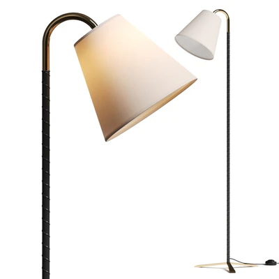 CB2 Barnes Brass And Black Leather Floor Lamp — Ver 1