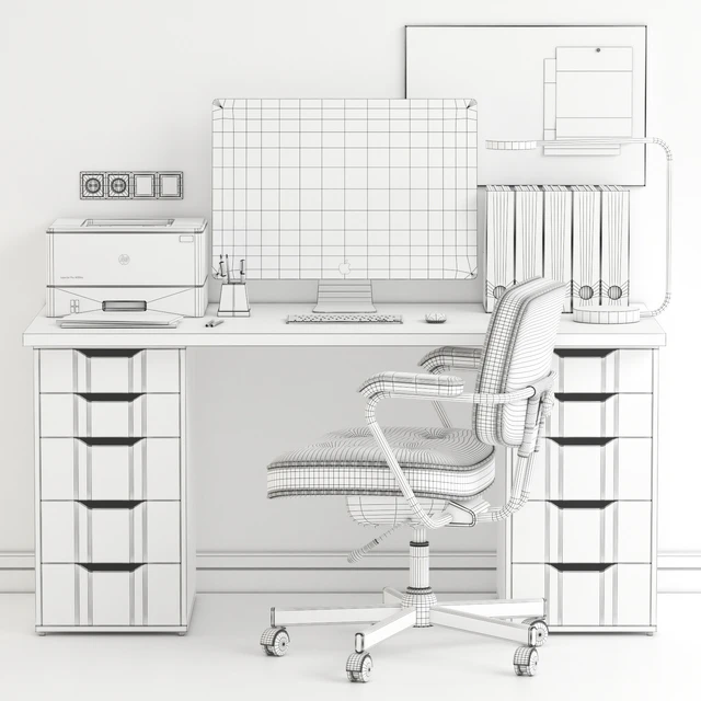 Ikea Office Workplace with Alex Table and Alefjall Chair — Скачать