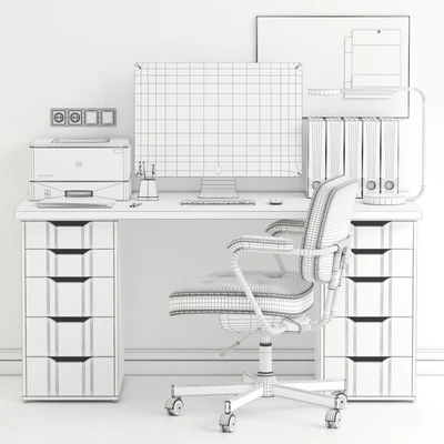 Ikea Office Workplace with Alex Table and Alefjall Chair — Вид 3