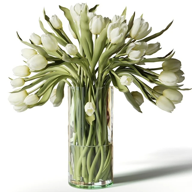 Red, pink and white tulips in glass vases — Descargar