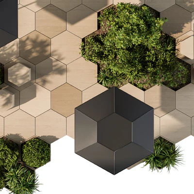 Urban Furniture / Architecture Bench with Plants- Set 25 — Ver 3