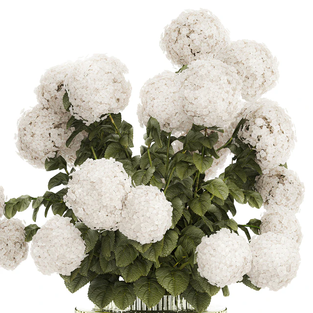 Large lush festive bouquet in a glass green vase with white hydrangea. Set 582. — Descargar