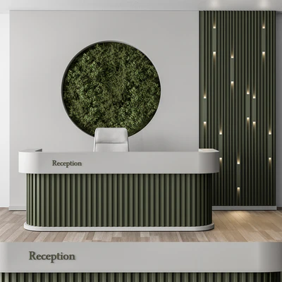 Reception Desk and Wall Decor with vertical Garden - Office Set 312 — Ver 1