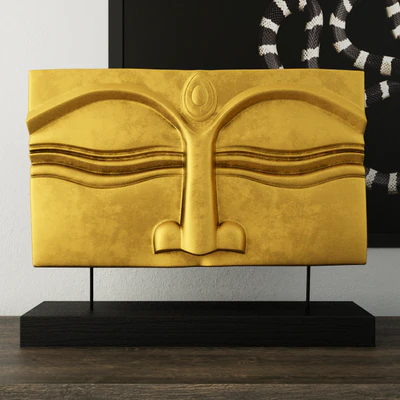 Suar Wood Gold Buddha Face Stand — Descargar