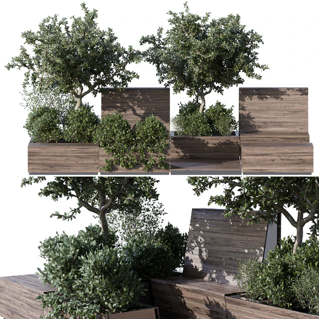 Parklet with bushes and trees - recreation area in the park and urban environment — Descargar